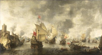 Landscapes Painting - Battle of the combined Venetian and Dutch fleets against the Turks in the Bay of Foja 1649 Abraham Beerstratenm 1656